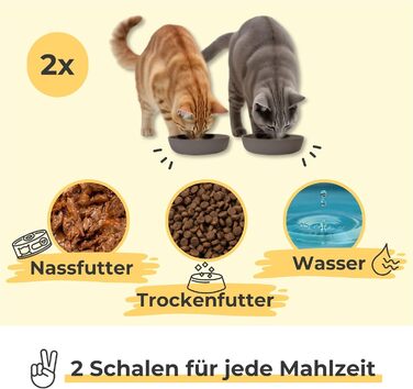 Набір мисок для котів PiuPet® 2 шт. | Миски для котів, неслизькі, для корму, 230 мл, сірі