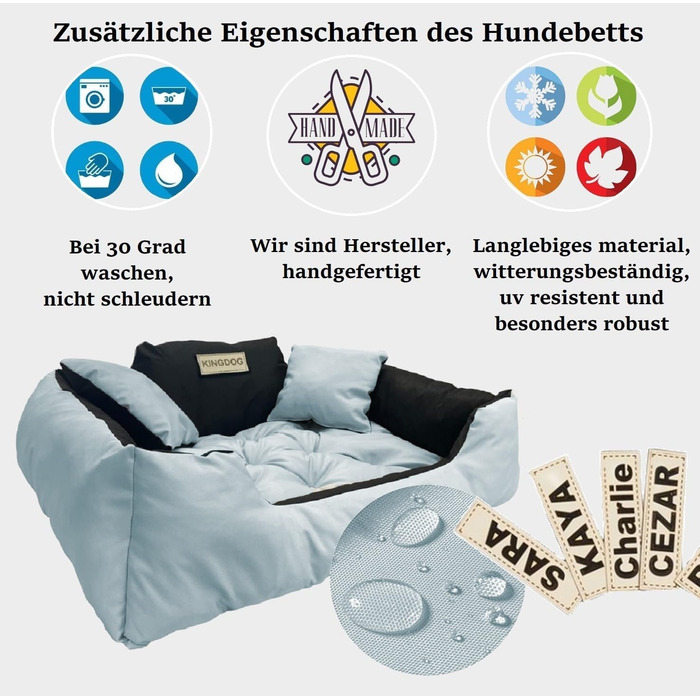 Крісло-ліжко для собак великих порід King Dog, велике, миється, з іменем, водонепроникне, силіконова наповнювач (світло-сірий, S 55 x 45 см)
