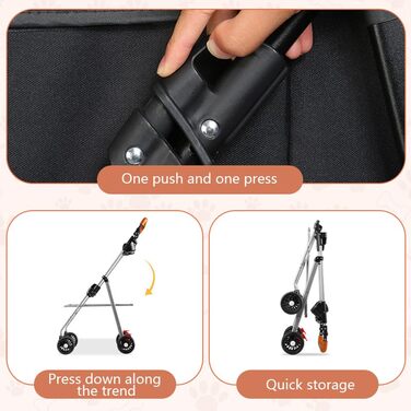 Візок для тварин Simcat: для собак та котів, складний, з поворотними колесами, чорний