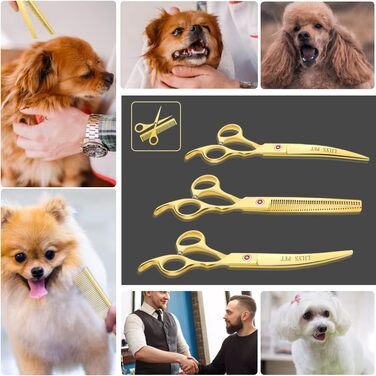 Професійні ножиці для стрижки шерсті собак LILYS PET, титанове покриття, прямі, вигнуті та філірувальні, 19 см, сині