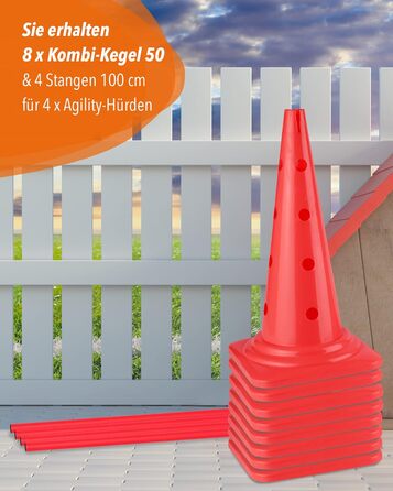 Набір перешкод для аджиліті Sportikel24 (4 шт.) – 50 см, з штангами 100 см – для собак, коней, дітей – червоний