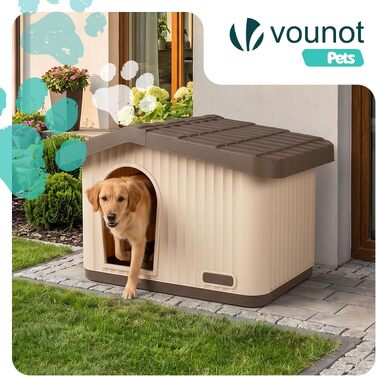 Будник для котів та собак VOUNOT всесезонний (Indoor/Outdoor), водонепроникний будинок для домашніх тварин з вентиляцією та похилим дахом, бежевий, 75 x 63 x 51 см