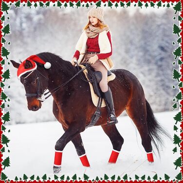 6 шт. новорічні підкови для коней, гільзи для ніг з штучним хутром, шапка Санти для коней, костюм для коня, новорічний декор для коней, аксесуари для костюмів