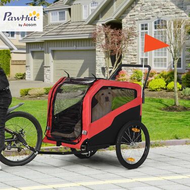 PawHut Причіп для собак 2-в-1, велосипедний причіп для собак, візок для собак з відбивачами, максимальне навантаження 30 кг, для великих собак, матеріал Оксфорд, червоний