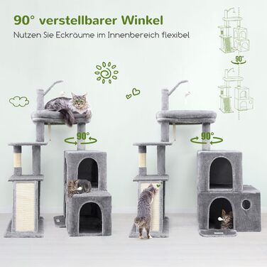 Дерево для котів Globlazer XL сірого кольору з 2 будиночками, платформами та когтеточками, для дорослих котів та кошенят