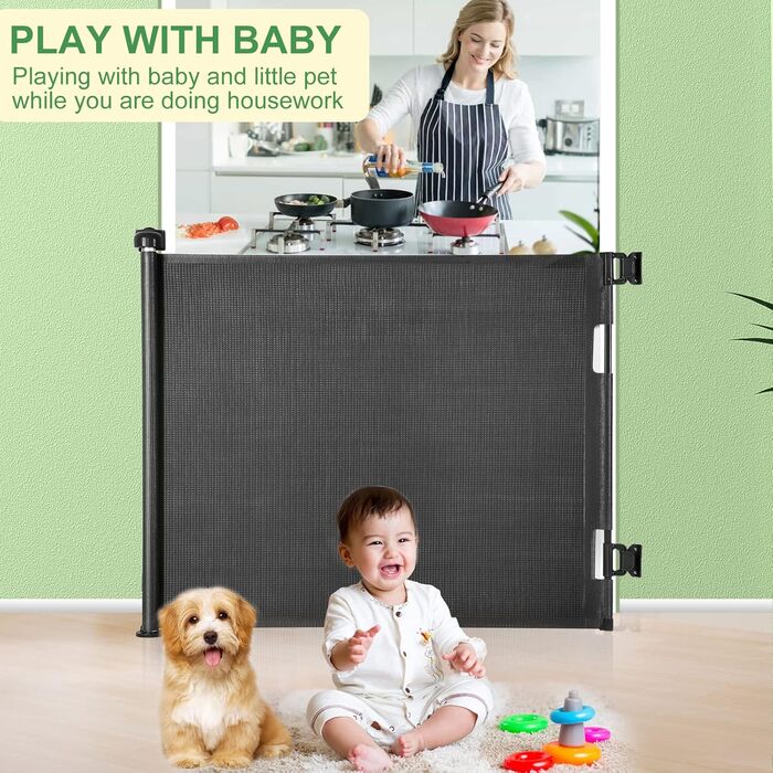 Захист для дверей MYPIN - висувна сітка, 0-140 см. Захист для собак, дітей. Чорний колір.