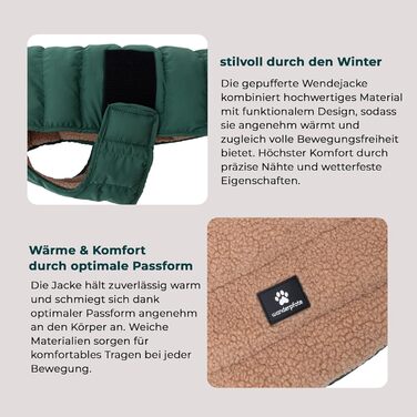 Зимовий теплий одяг для собак: двосторонній теплий одяг з пуховим дизайном, теплий одяг з Sherpa, сучасна куртка для собак, зимовий одяг для собак (зелений/бежевий, 65)