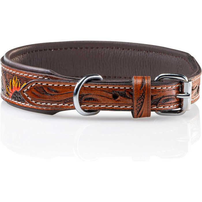 Стильне шкіряне нашийник для собак Джек Рассел від Unikat: ручна робота, з м'якою підкладкою. Нашийник з натуральної шкіри буйвола, для собак середніх порід. Розмір L (40-49,5 см)