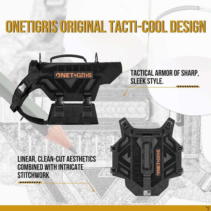 OneTigris X Armor тактична шлея для собак з металевими пряжками, D-кільцем, лазерним різанням, 2 ручками, жилет для великих і середніх собак