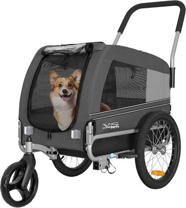 Універсальний візок-перевозник для собак Tiggo VS Pets Medium - 2в1 (велосипедний/біговий, сірий)
