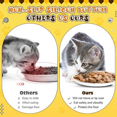 Набір з 6 керамічних мисок для котячого корму, миски для котів, миски для кошенят, антиковзаюча підставка, широкі та плоскі миски для їжі