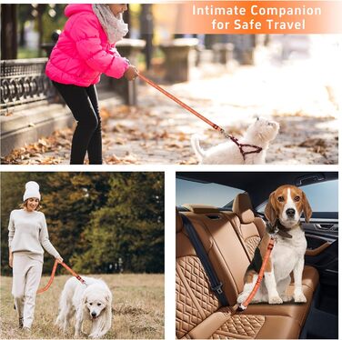 Автомобільний нашийник-пояс для собак Seyezo, 3 шт., регульований, світловідбиваючий, для кріплення до автокрісла, рожевий та помаранчевий