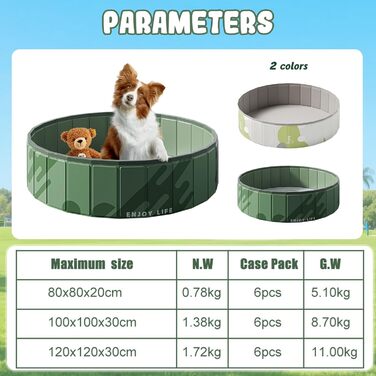 Складний басейн для собак, 80 см, 20 см, темно-зелений. Портативний басейн для собак та котів для дачі та саду. Міцний, надувний, для активного відпочинку.
