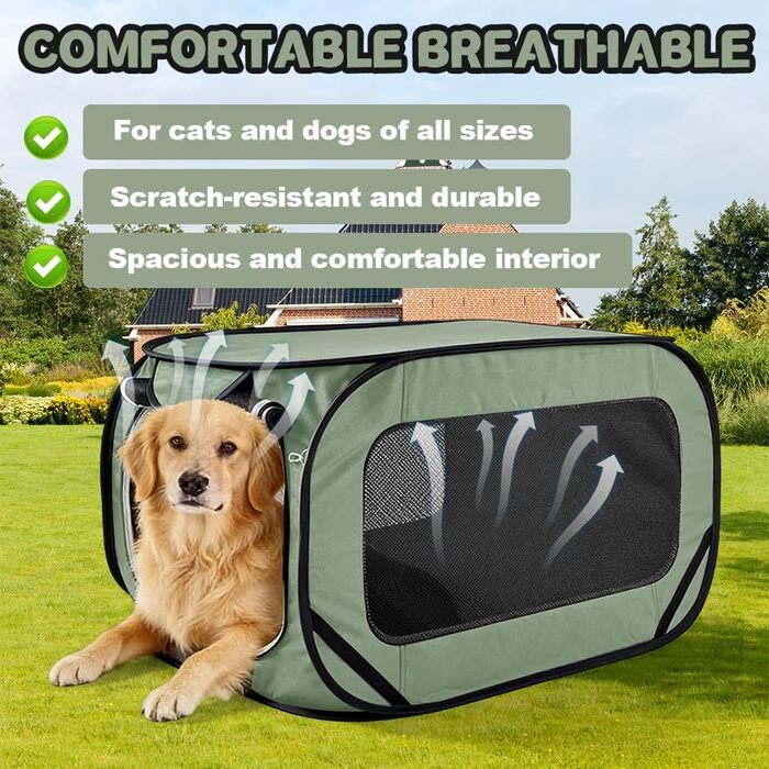 Складана переносна переносна коробка для собак та котів, 94x53x53 см, зелена