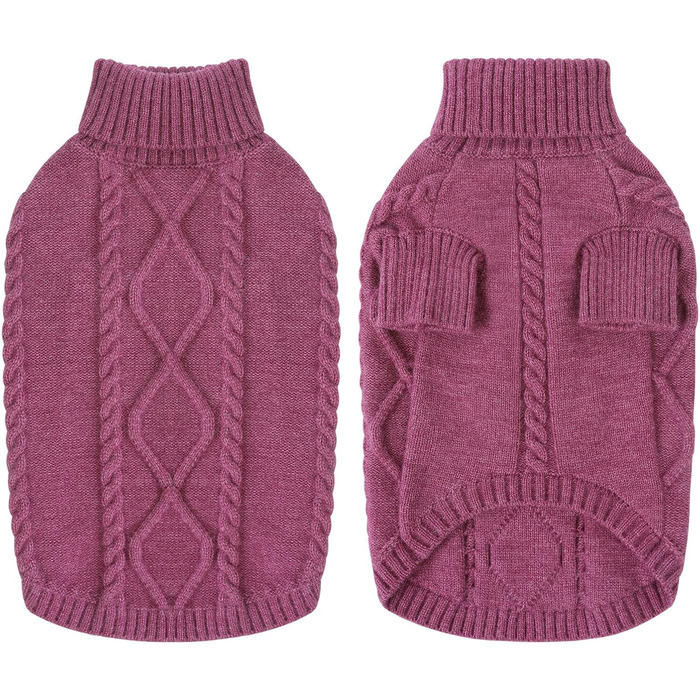 Світер для собак Queenore: теплий, стильний, з в'язаним візерунком для дрібних порід (такса, французький бульдог, чихуахуа, коргі, коти). Розмір S, колір слива.