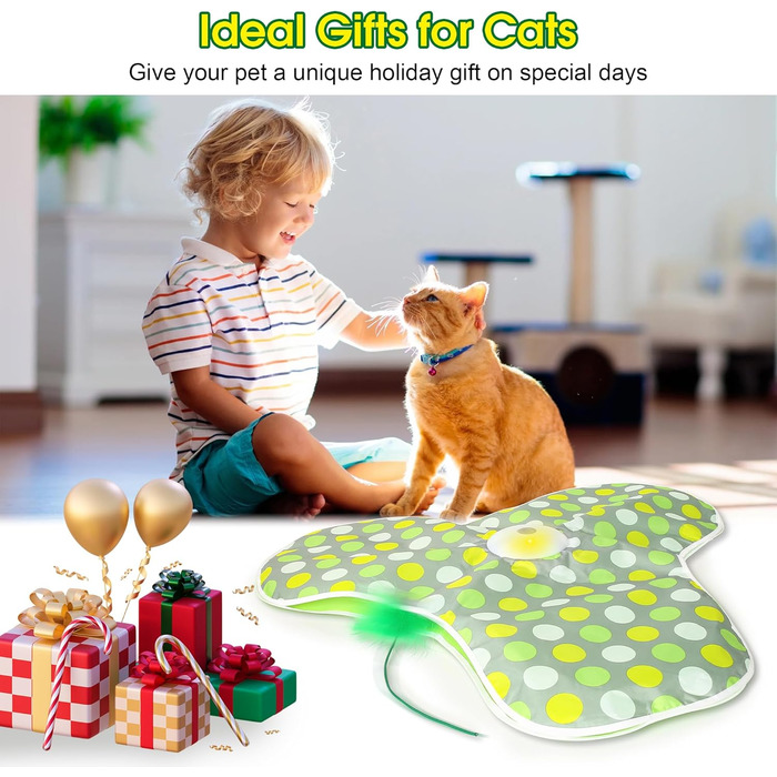 Інтерактивна іграшка для котів PUHOHUN: автоматична мишка з пір'ям, прихована іграшка для кошенят, зелена