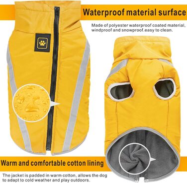 Водонепроникні куртки для собак, зимові теплі жакети для тварин, одяг для собак, відображаючий одяг, жилет для цуценят з шлейкою, отвір для маленьких, середніх та великих собак (Жовтий, 4XL)