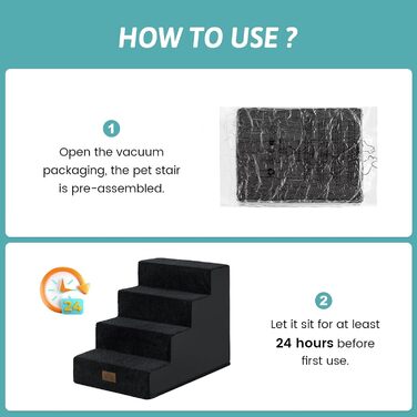 Сходинка для собак маленьких порід, 4 сходинки, 45 см, знімний чохол (чорний, 60x45x45 см)