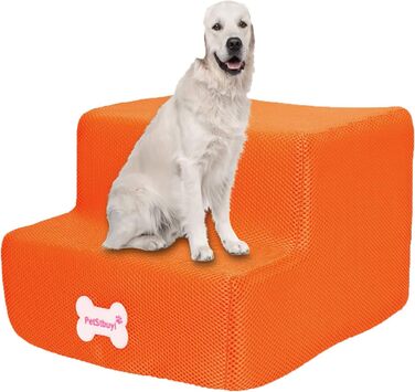 Сходинки для собак на 2 ступені для ліжка та дивану, 20 см, широкі, для маленьких, старих, великих собак та котів, стабільні, неслизькі, з можливістю прання, помаранчеві