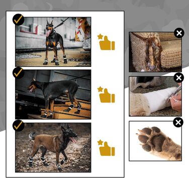 Чоботи для собак OneTigris Pathfinder: 4 шт., чорні, водонепроникні, теплі, регульовані, з світловідбиваючими застібками, розмір 9 (11x8 см)