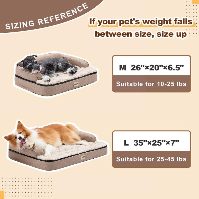 Ортопедичне ліжко для собак середніх порід Jiupety, коричневе, 66 x 51 x 17 см. Водонепроникне, знімний кошик, зручне собаче ліжко