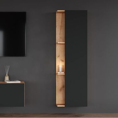 Вузька шафа для ванної Planetmöbel LUX 30x75x32 см, золота дуб/антрацит, бокова шафа для ванної кімнати