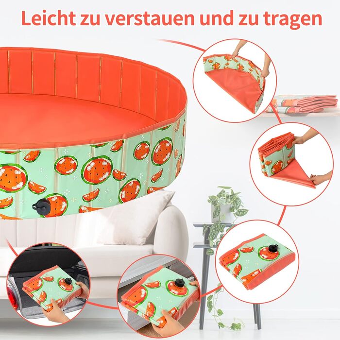 Надувний басейн для собак великих та маленьких порід, 80/120/160 см, складаний, портативний, екологічний PVC, (S:80x20 см, кавун)