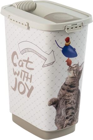 Контейнер для корму Rotho MyPet Cody 25 л з кришкою та дозатором, пластик BPA-free, антрацит/білий, з малюнком кота