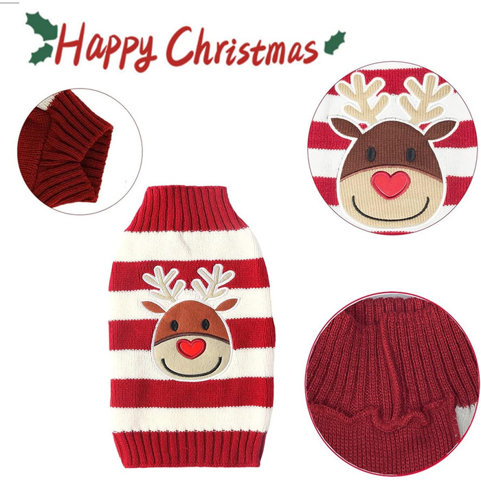 Пуловер для собак на Різдво: теплий в'язаний пуловер з візерунком оленя для собак та цуценят. Ідеальний костюм для святкування Різдва та подарунок для вашого улюбленця