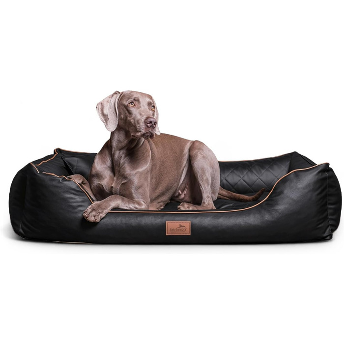 Ортопедичне ліжко для собак Tierlando® Louis з степленого штучного шкіровинилу в клітинку з матрацом з Memory Foam, розмір 100x75 см, колір: чорний