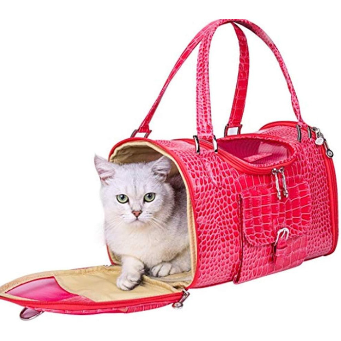 Переноска для собак та домашніх тварин PJDDP, сумка з PU-шкіри, для подорожей та прогулянок, червона