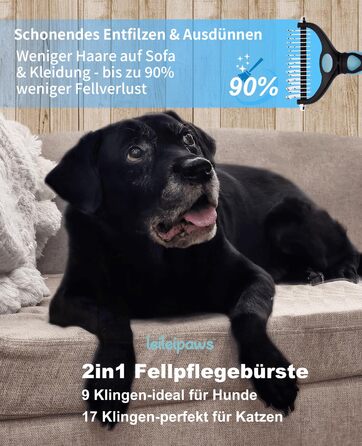Гребінець для собак та котів проти вичісування – ергономічна ручка, міцний, 17/9 зубців, видаляє ковтуни та підшерстя, дешадінг-щітка для довгошерстих та короткошерстих порід (Синьо-чорний)