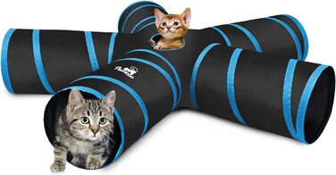 Pawaboo тунель для котів, преміум 5-ходовий, розкладний і розширюваний ігровий тунель-лабіринт з помпонами та дзвіночками, для кошенят і кроликів, чорний і блакитний