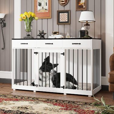 Елегантна собача будка-переноска XXL з шухлядами 137x57x85 см – чорно-біла меблі для собак