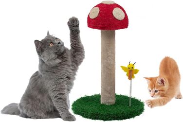 Котячий когтетоп Kratzbaum з мотивом грибів - когтетоп для котів 45 см з трьома текстурами, когтетоп-стійка, когтетоп з товстої тканини, котячі меблі, котячий когтетоп