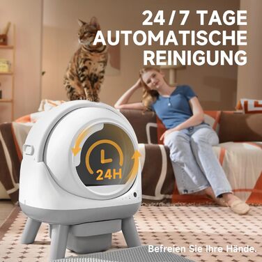 Автоматичний лоток для котів ELS PET з самоочищенням, захистом від розльоту, керуванням через додаток, без запаху, з килимком для котячого туалету та пакетами для сміття (для кількох котів) (Чорний та Сірий) (Білий Сірий)