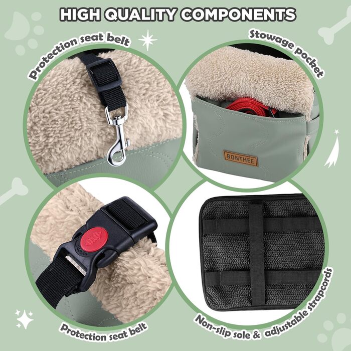 Автокрісло для собак з PU-шкіри, Рожеве (Зелена PU-шкіра)