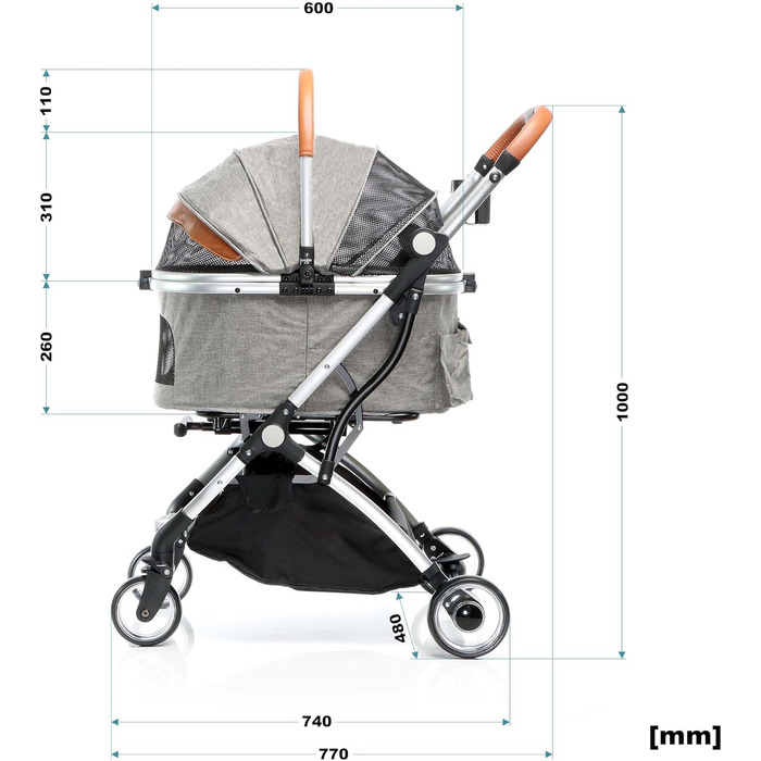 Візок для собак Fudajo 2в1, розкладний, з сумкою-переноскою для собак та котів (сірий, до 15 кг)