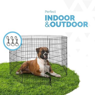 FurDreams вольєр для цуценят 107 см, 8 панелей, металевий загін для собак, котів, кроликів, хом'яків та інших тварин, складний і портативний манеж для дому та вулиці