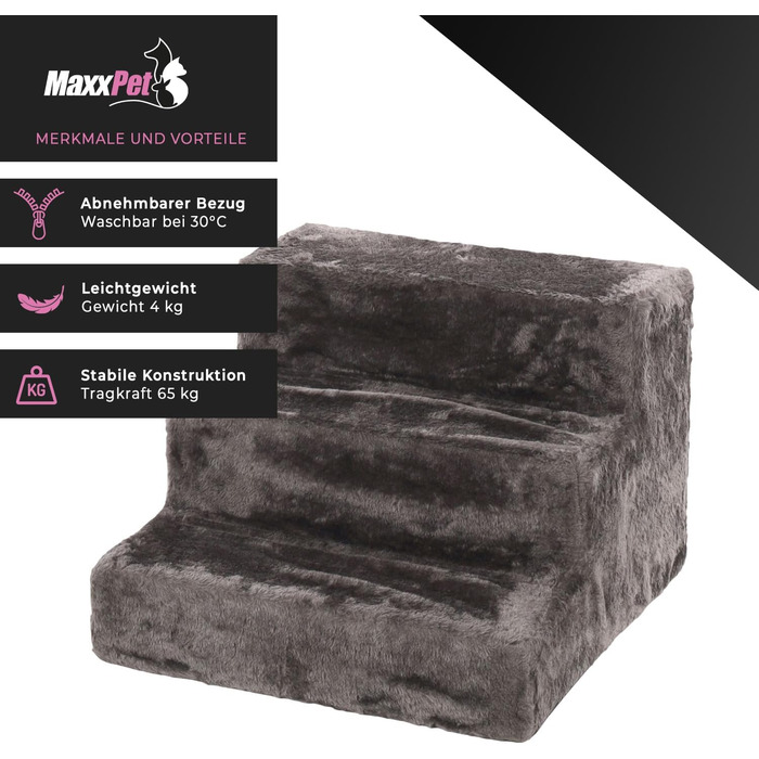 MaxxPet Сходи для собак і котів, складані, 43x41x30 см, для ліжка та дивану, сірі
