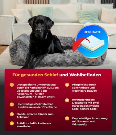 Ортопедичне ліжко для собак HS-Hundebett® Deluxe Exklusiv S (60x75 см) з Memory Foam, антиковзаючою основою та можливістю прання. Виготовлено в Німеччині (Антрацит, 90 x 110 см)