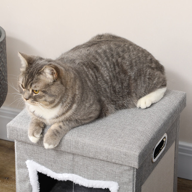 PawHut Cat Cave Пуф з подушкою та килимком для подряпин, Play Ball, протиковзкий, сірий, поліестер для котів