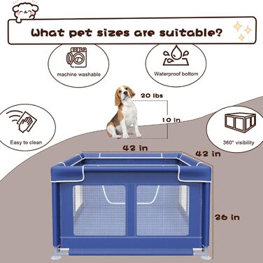 Вольєр для собак HOHOMETIC 42x42 дюймів, вольєр для цуценят з воротами, для малих та середніх собак, вольєр для домашніх тварин для використання в приміщенні та на вулиці, блакитний