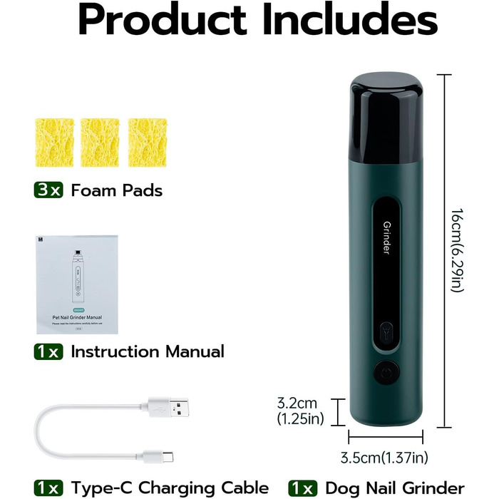 Електричний точило для собачих кігтів Tolesum з LED-підсвічуванням, тихий, перезаряджуваний, потужний для собак та котів (маленьких та середніх порід)