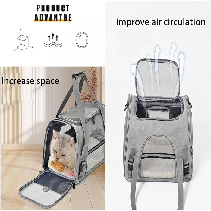 Транспортна переноска для тварин, переноска для кота, переноска для собак, підходить для маленьких собак, котів, кошенят, цуценят, зручний ремінь, регульований плечовий ремінь, для подорожей та прогулянок (Сірий)