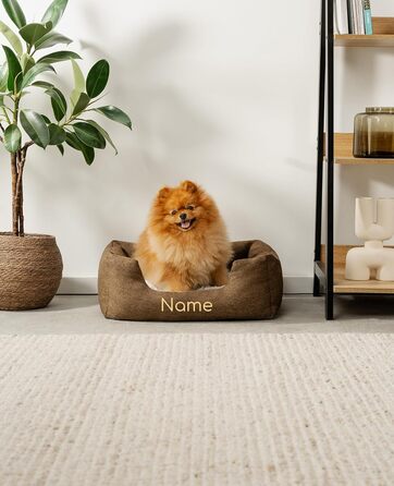 Крісло-гніздишко для собак Lionto з м'яким двостороннім подушкою, затишне ліжко для домашніх тварин у меланжевому дизайні з глибоким входом для собак та котів будь-якого розміру, 60x50 см, м'яке собаче ліжко, коричневе (з написом), розмір L 60 x 50 x 22 с