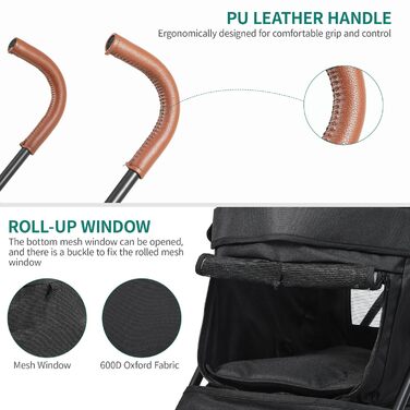 Візок для собак та котів YITAHOME Bis 11,3kg, чорний: складаний, з EVA-колесами, кошиком, сіткою, тримачем для напоїв