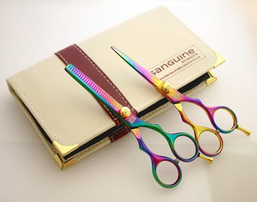 Набір професійних перукарських ножиць з ножицями для витончення, титан, з блискавкою