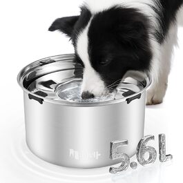 Нержавійна миска для собак великих і середніх порід 5.6л, проти протікання, для води, миска для собак, можна мити в посудомийній машині