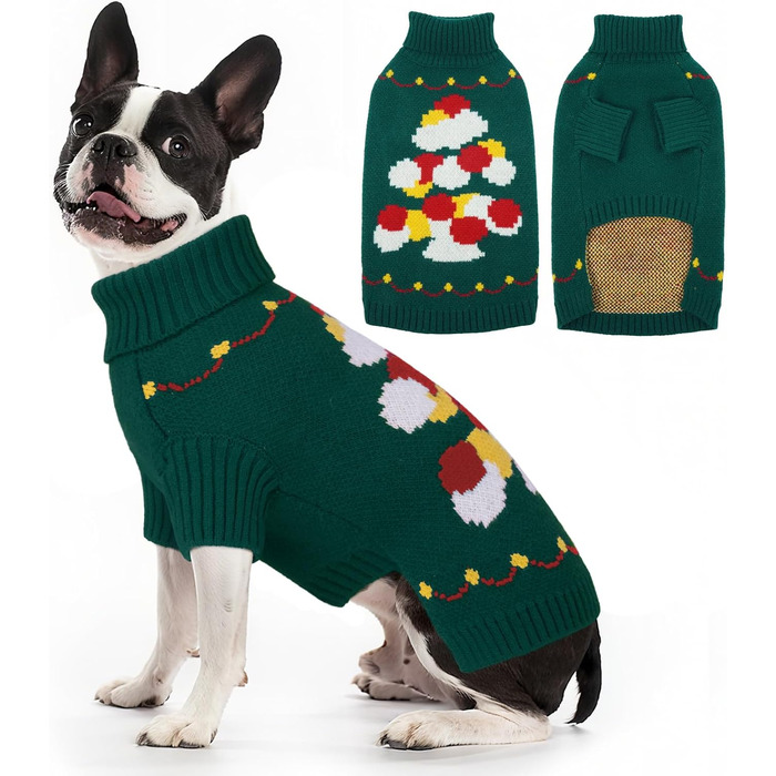 Пуловер для собак BRKURLEG, святковий пуловер для маленьких собак, хлопчиків та дівчаток, теплий пуловер для домашніх тварин на холодну погоду, Різдво, Новий рік, пуловер для котів, такс, пуделів, ши-тцу. Зелений (Large, Зелений)